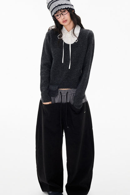 Patchwork Doll Collar Pullover Sweater