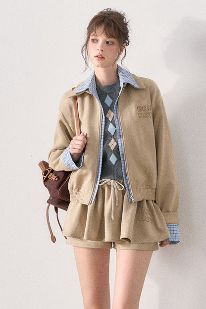 Khaki Suede Jacket and Tutu Skirt Set-Up