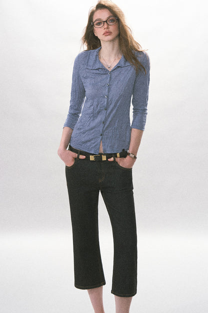 High-Waist Straight-Leg Washed Jeans