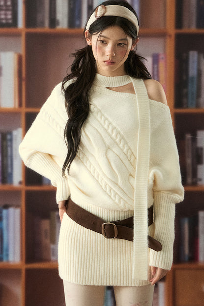 Halter Off-Shoulder Twist Knit Dress