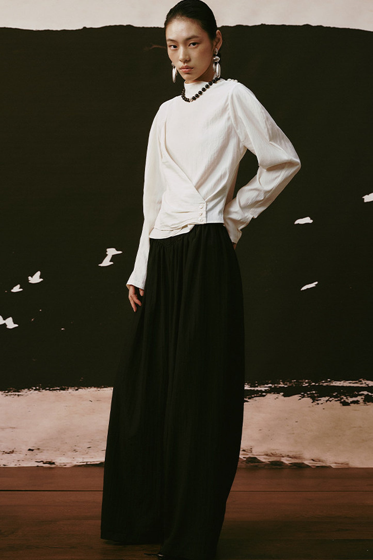 Acetate Half Stand Collar Blouse
