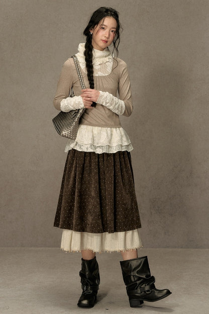 High-Neck Lace Edging Base Layer Top