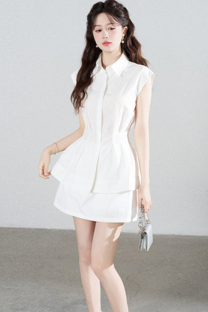 Pleated Shirt and Mini Skirt Set-Up