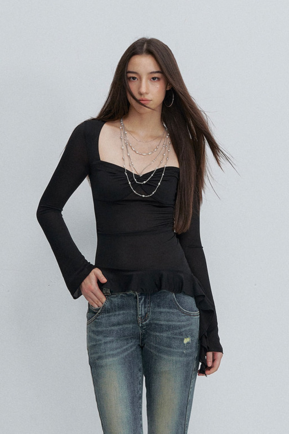 Twist Ruffle Pleated Blouse