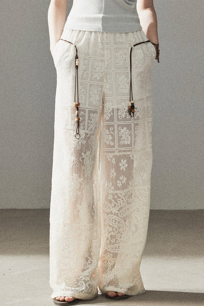 Translucent Lace Wide-Leg Pants