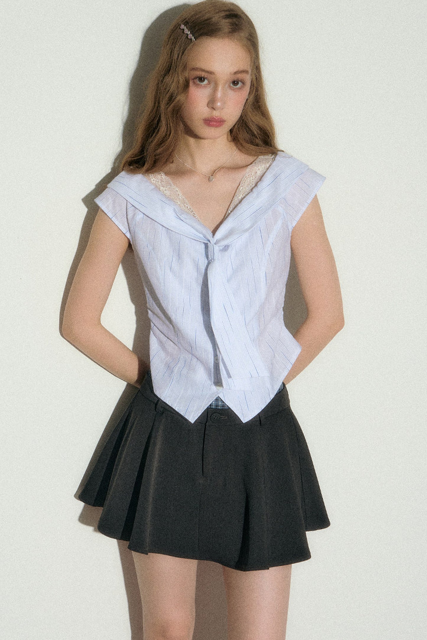 Lace-Trimmed Striped Blouse