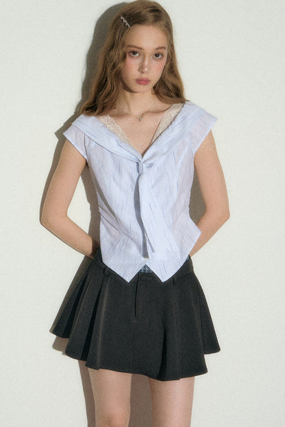 Lace-Trimmed Striped Blouse