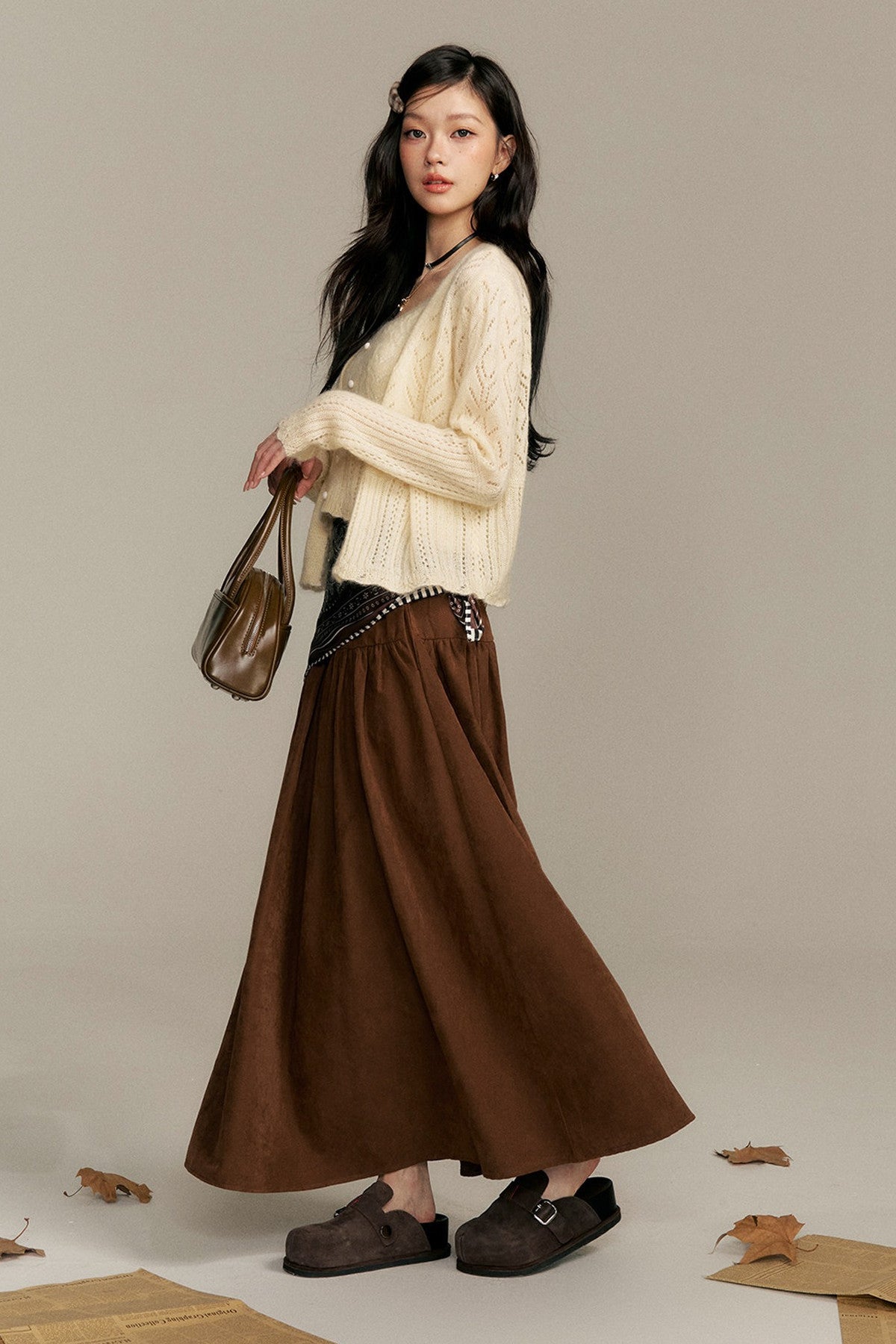 Crochet Knit Cardigan and Camisole Two-Piece With Skirt Set-Up