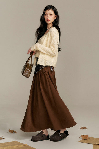 Crochet Knit Cardigan and Camisole Two-Piece With Skirt Set-Up