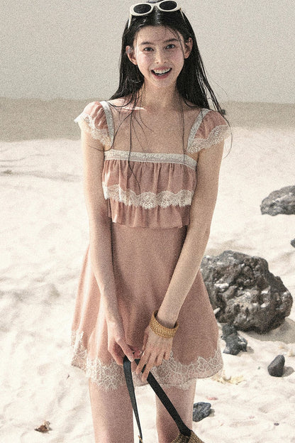 Vestido de Encaje Naranja de Chifón