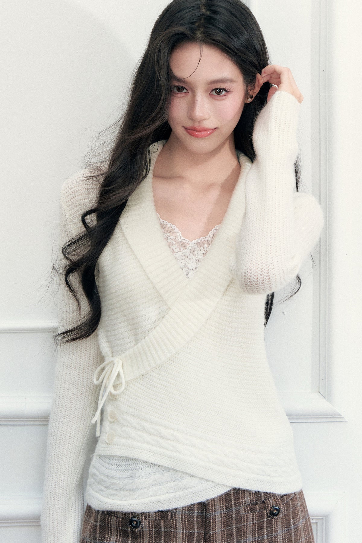 V-Neck Cross Lapel Knit Top