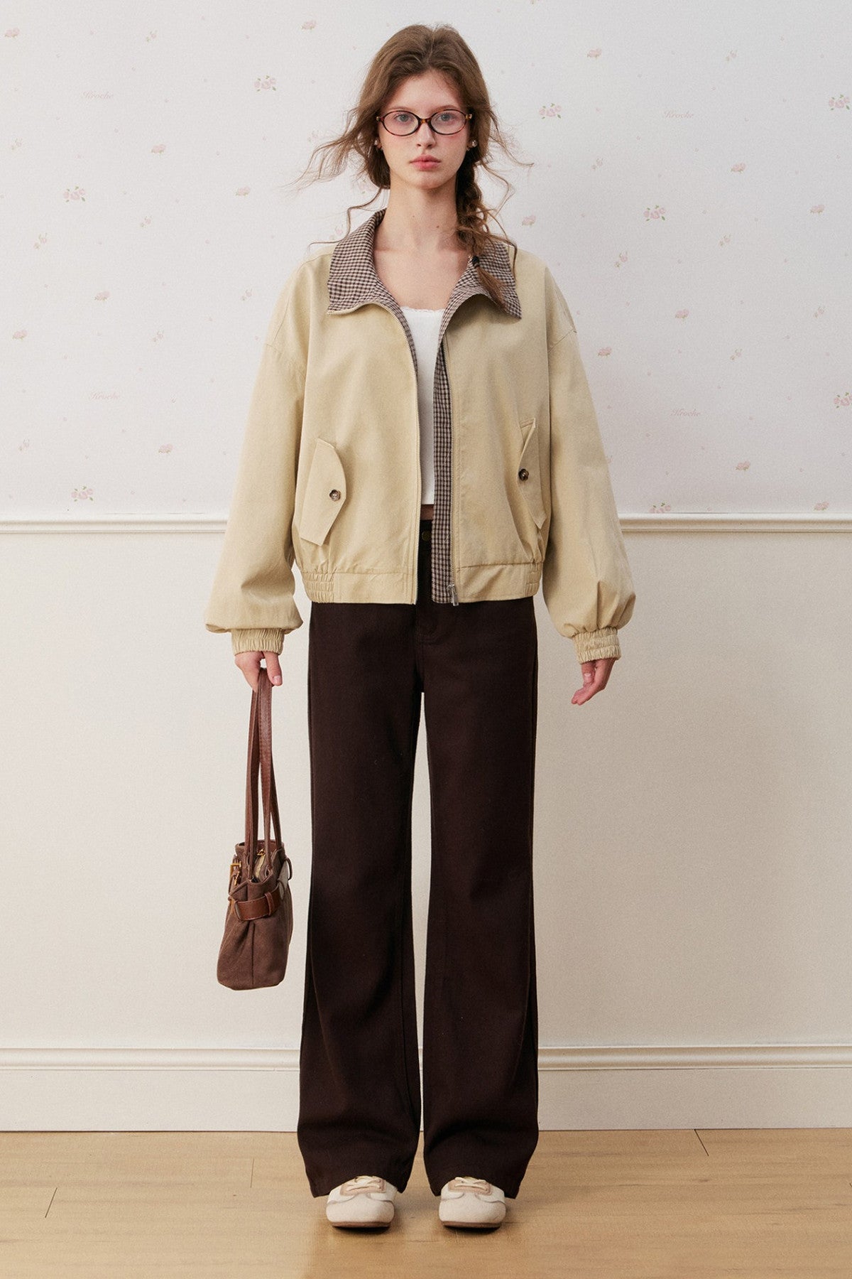 Mid-Waist Straight-Leg Plaid Bow Jeans