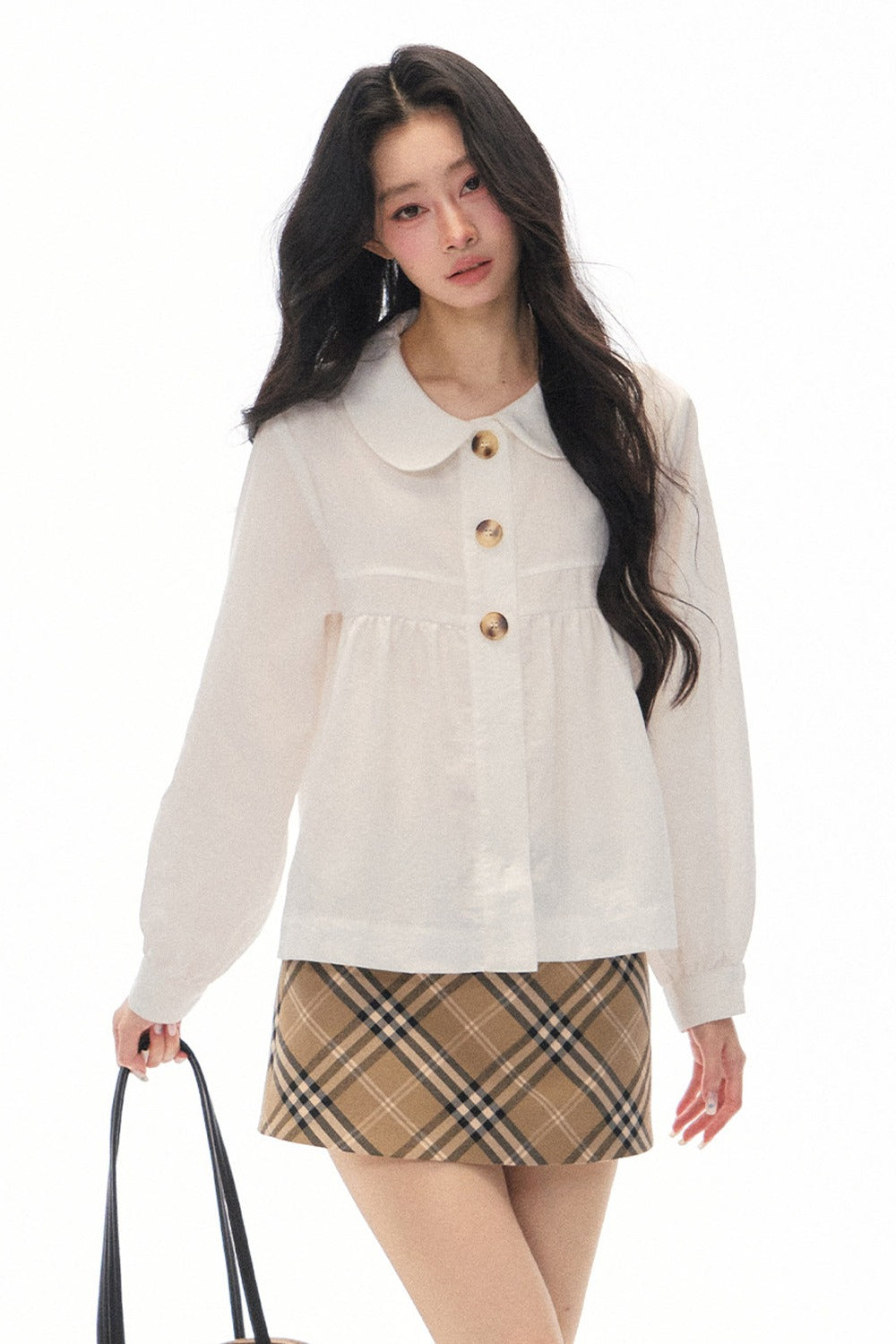 Long Sleeve White Shirt Skirt Set-Up