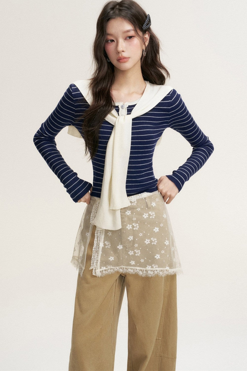 Color-Blocked Fake Two-Piece Knit Set-Up