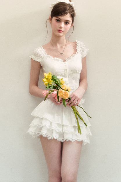 White Ruffled Tank Top and Puffy Cake Skirt Set-Up