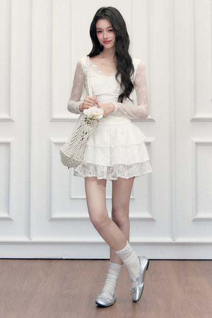 V-Neck Waist-Cinching T-Shirt and Skirt Set-Up