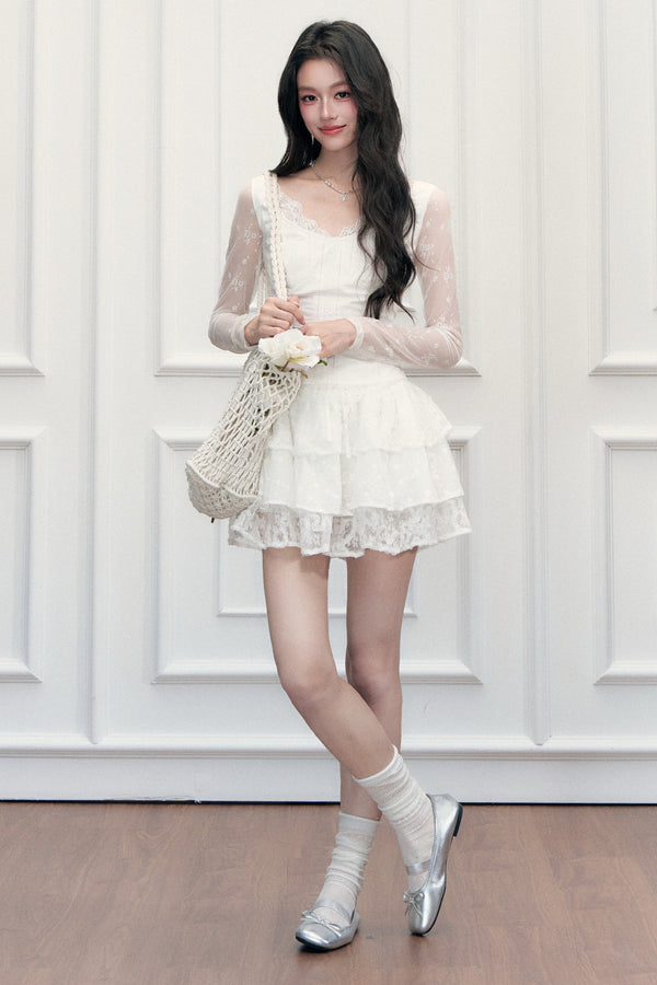V-Neck Waist-Cinching T-Shirt and Skirt Set-Up