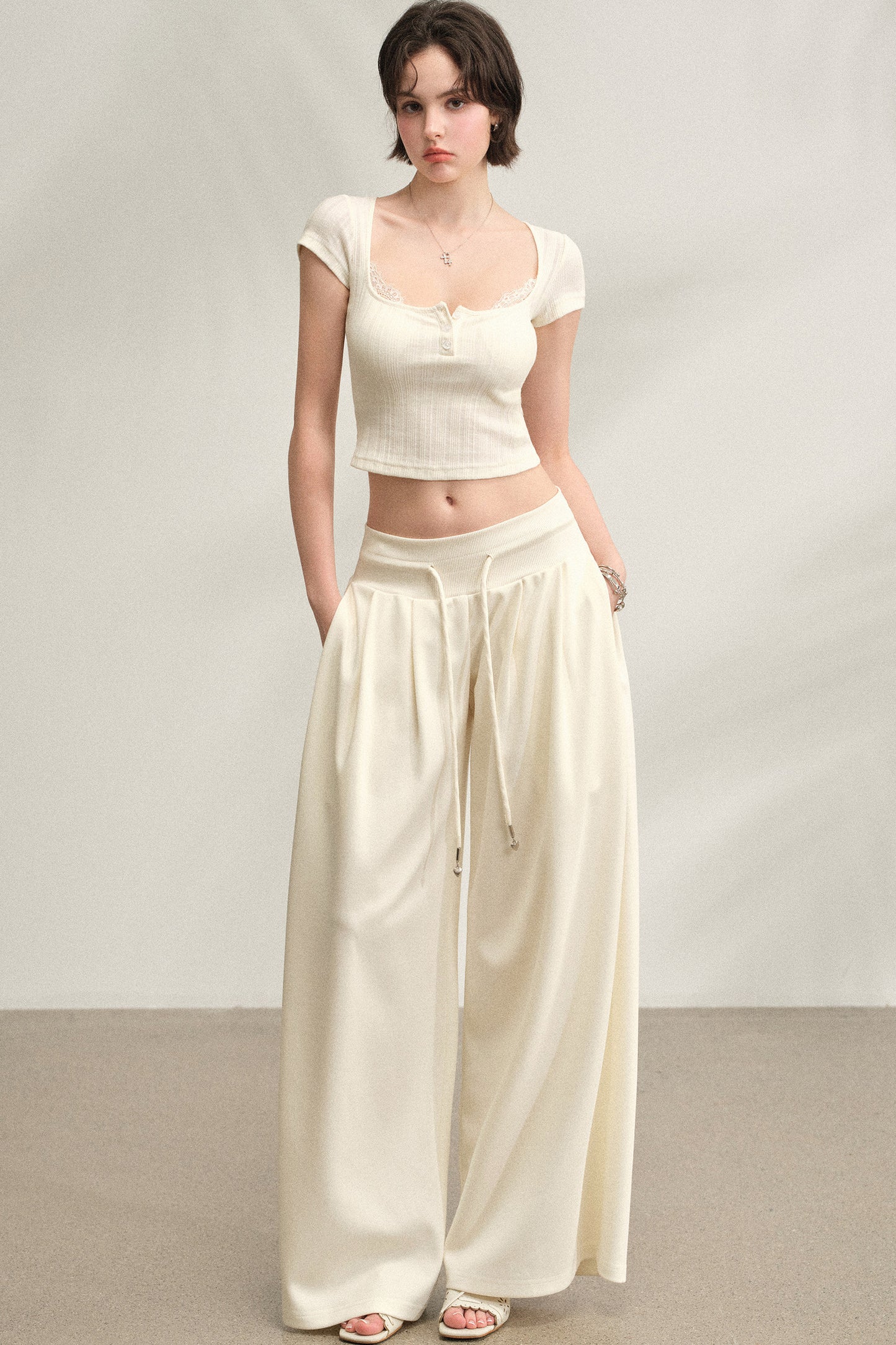 Square Neck Ribbed Lace Top