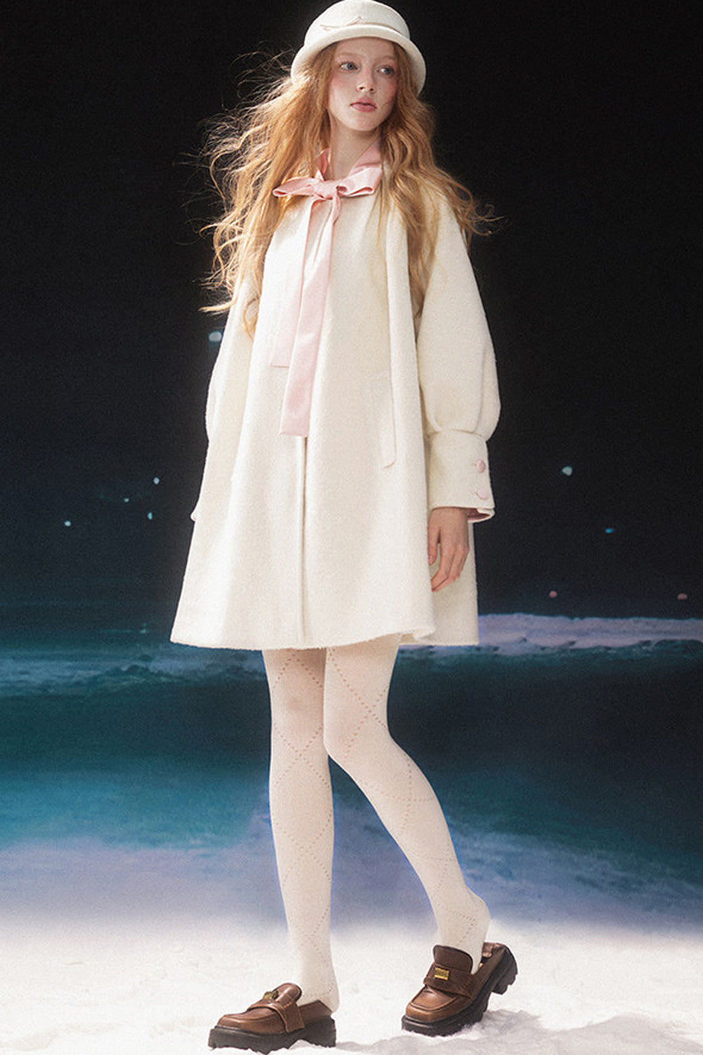 Mid-Length Bow Wool Coat