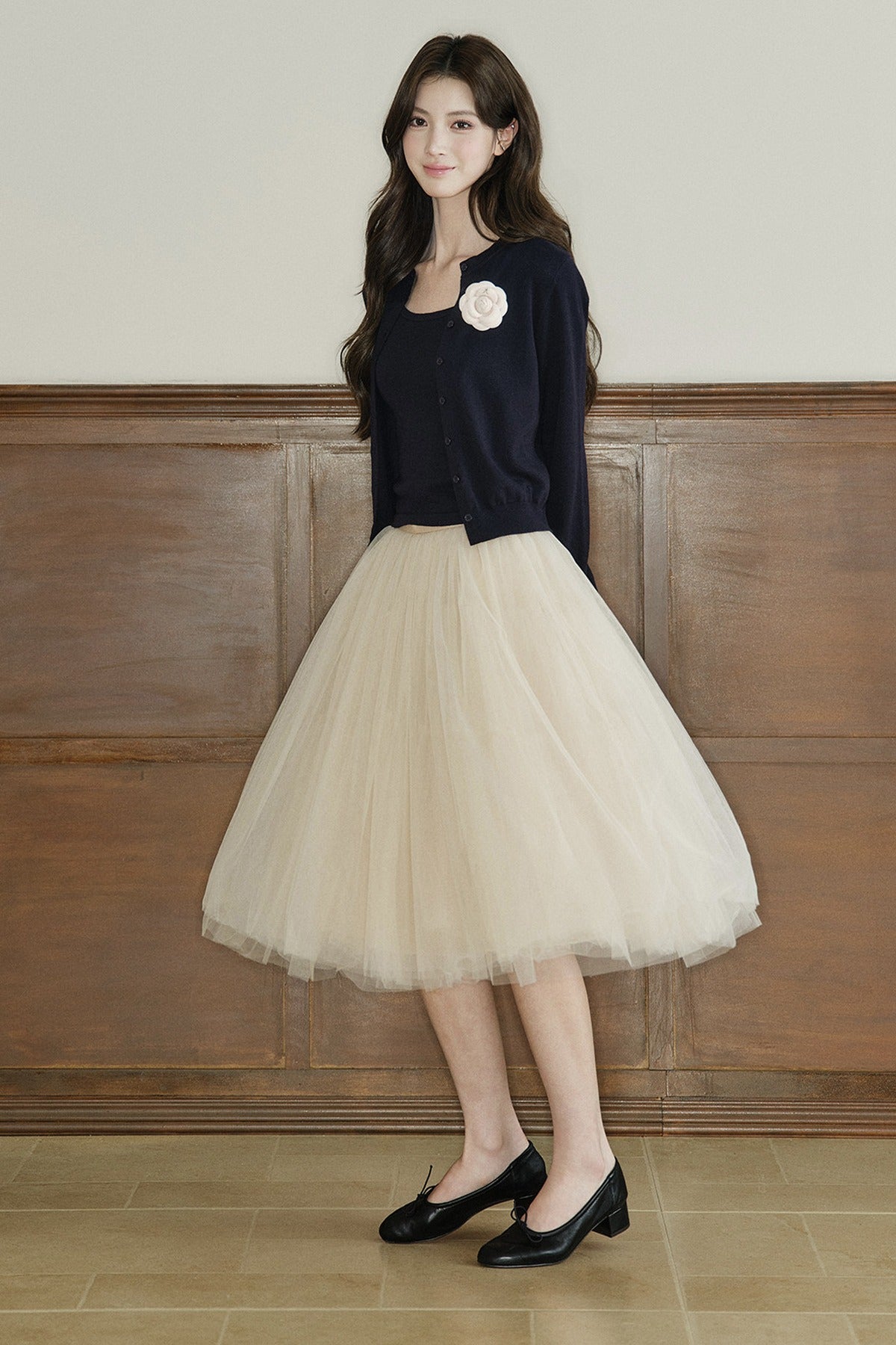 Mid-Waist A-Line Mesh Skirt
