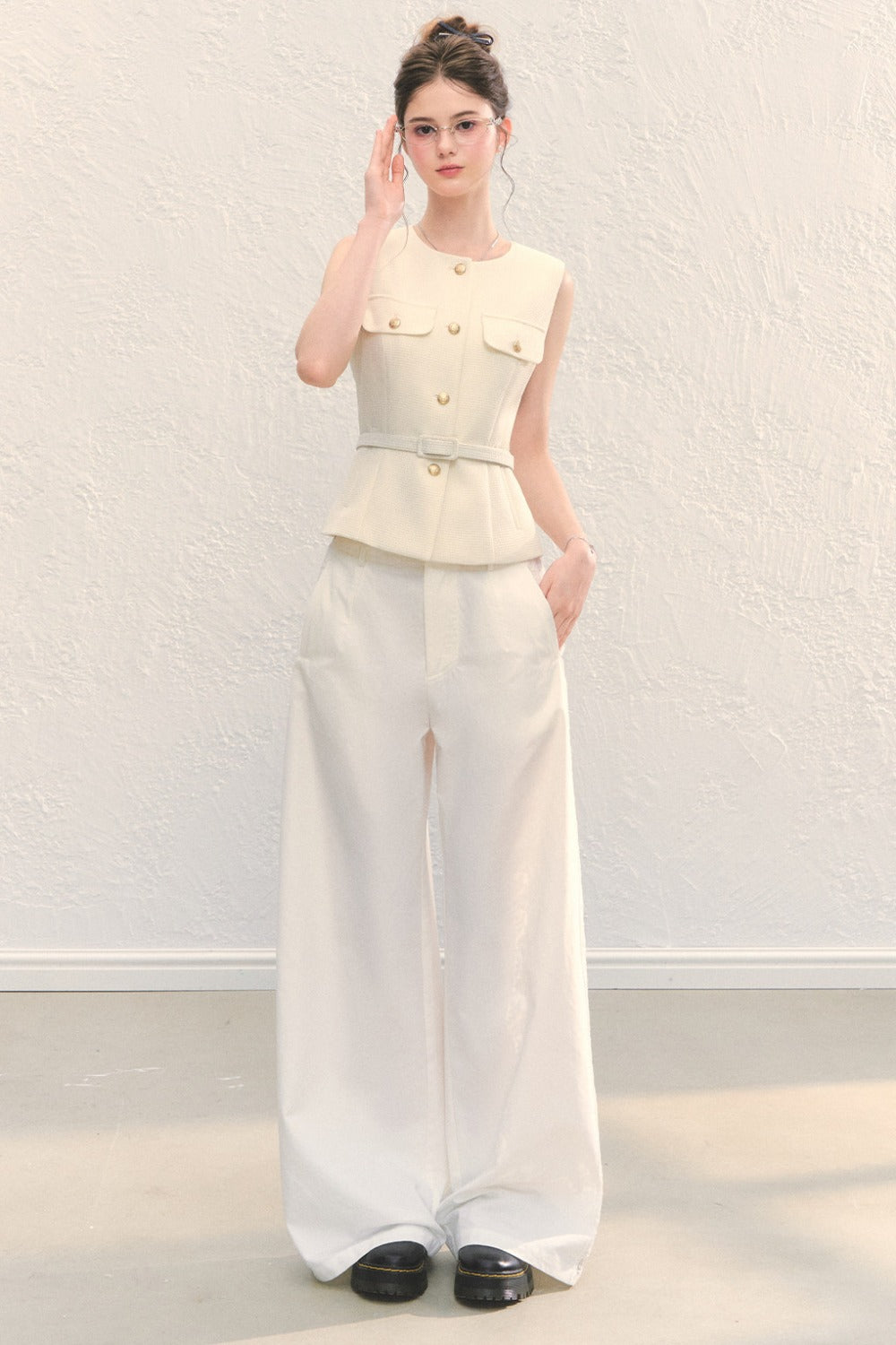 High Waist White Wide-Leg Pants