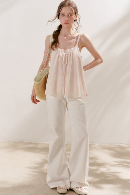 Soft Peach Camisole With Cream Cardigan Set-Up