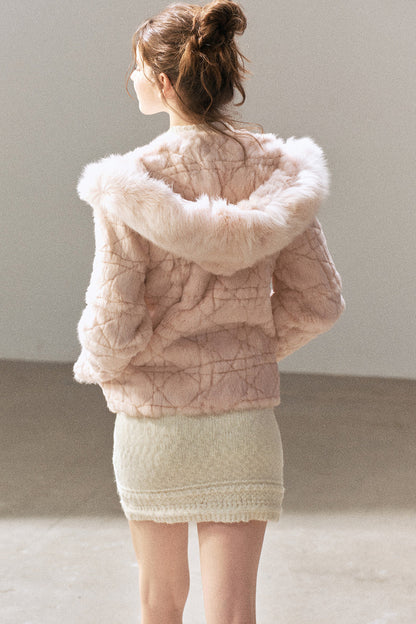 Quilted Faux Rabbit Fur Hooded Jacket