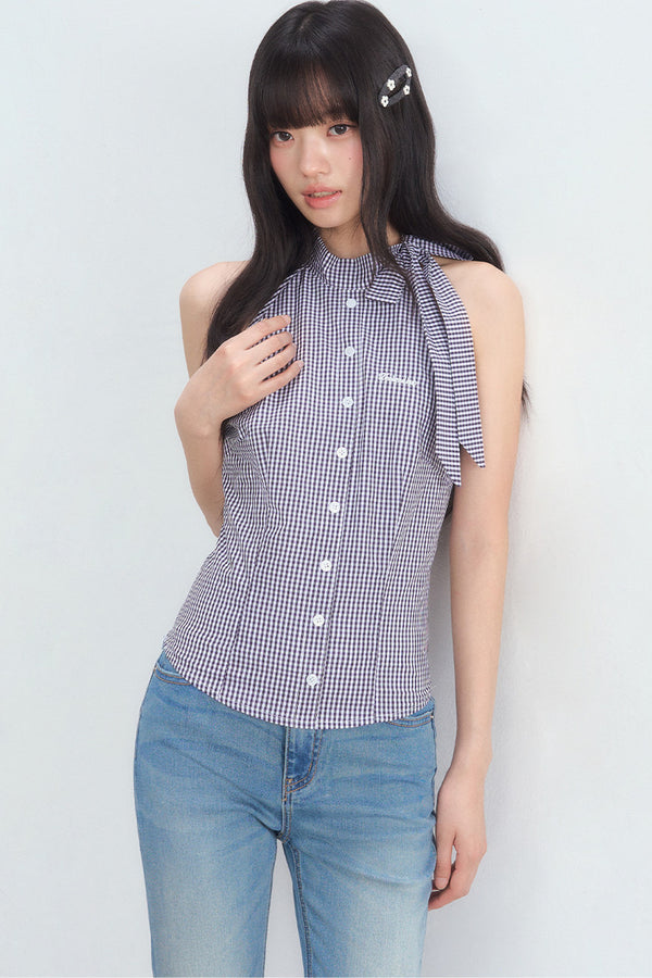 Plaid Bow Tie Halter Top