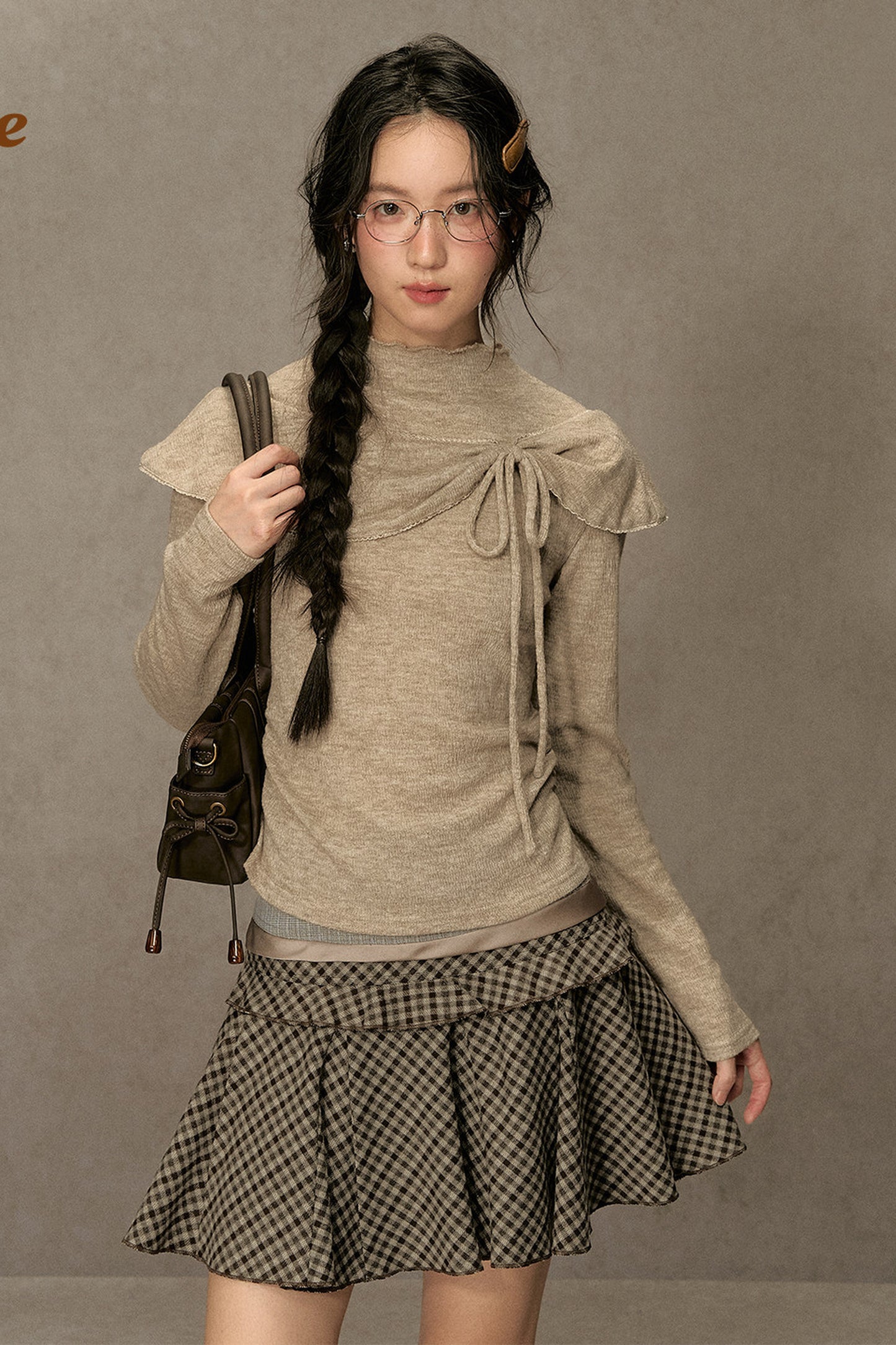 Bowknot Cape Collar Long Sleeve Top