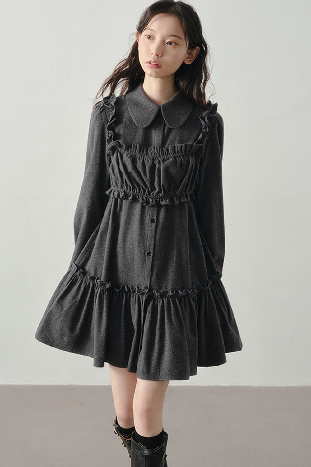 Misty Black Pleated Vest and Shirt Dress Set