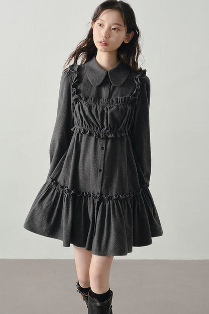 Misty Black Pleated Vest and Shirt Dress Set