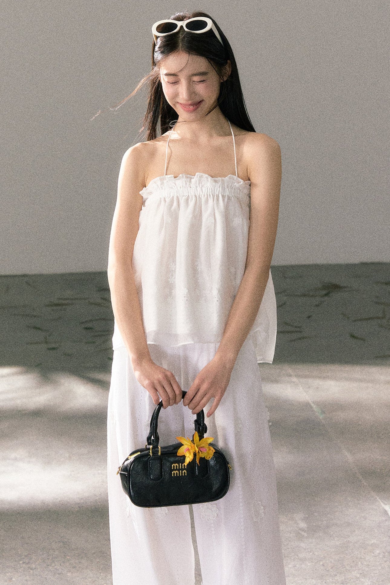 White Chiffon Lace Halter Top Set-Up