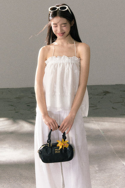 White Chiffon Lace Halter Top Set-Up