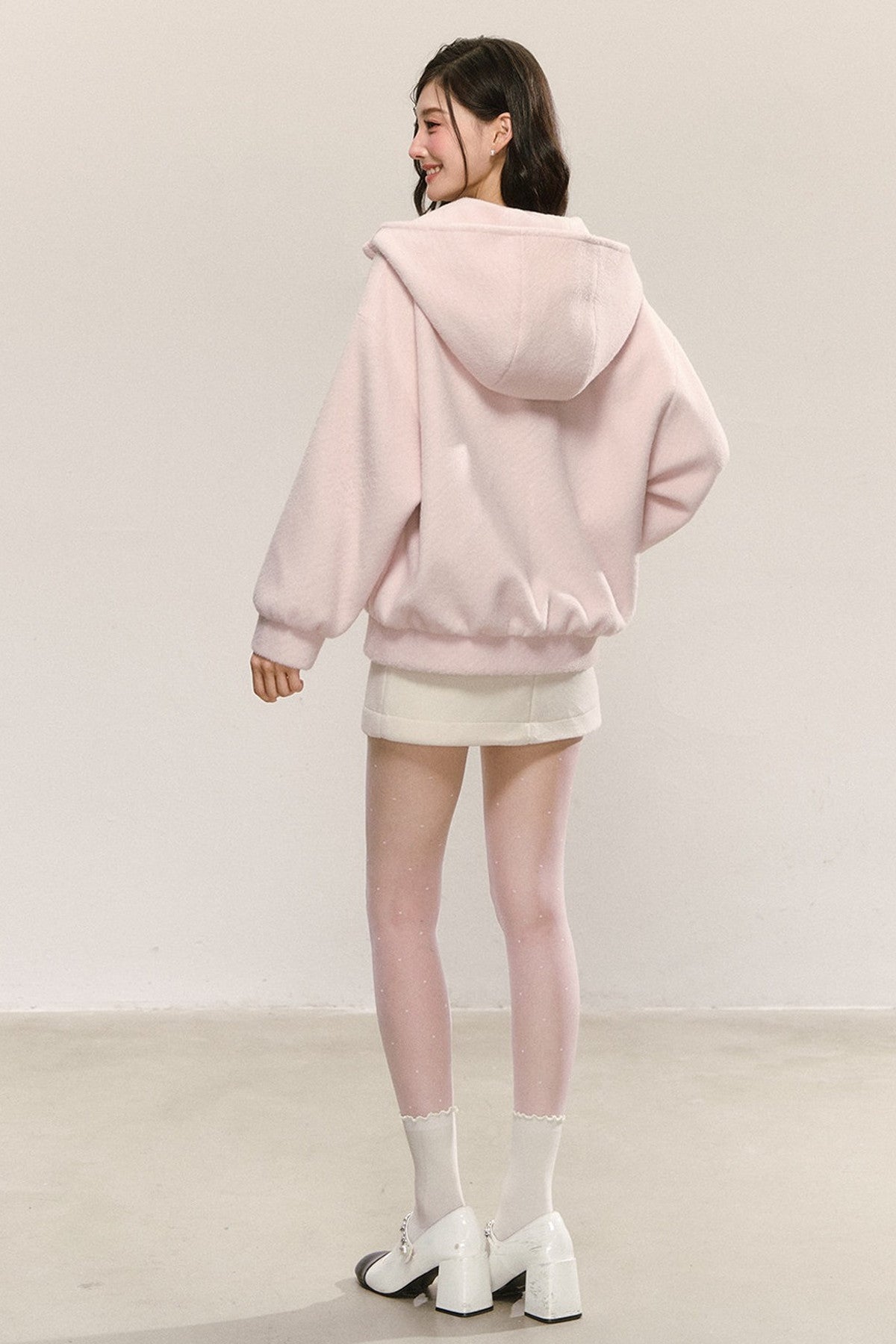 White Looped Wool Hooded Jacket