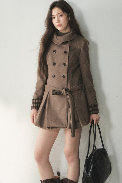 Plaid Collar Double-Breasted Wool Coat