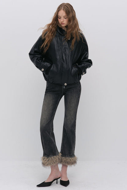 Detachable Frayed Hem Washed Flared Jeans