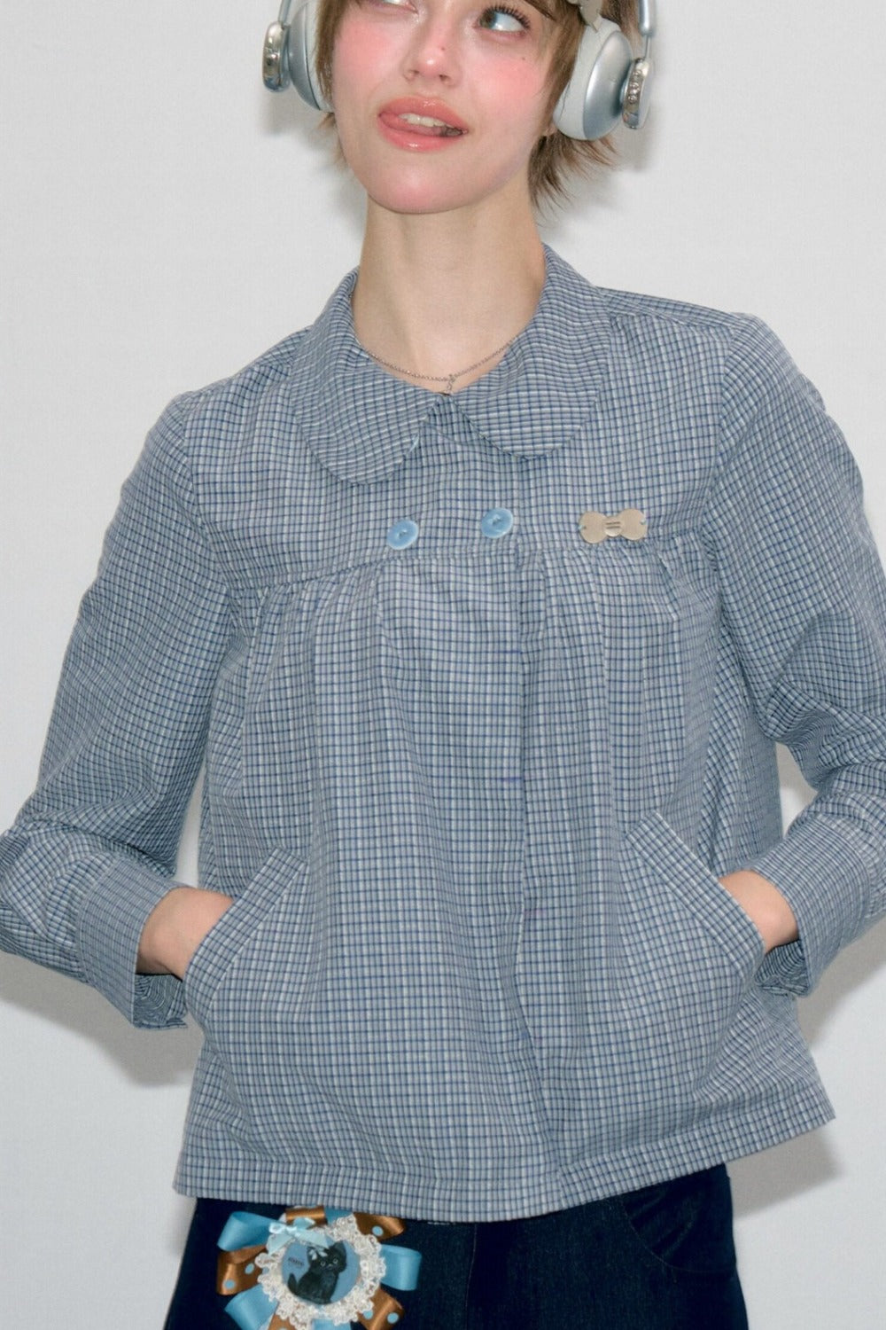 Pink Plaid Doll Collar Shirt