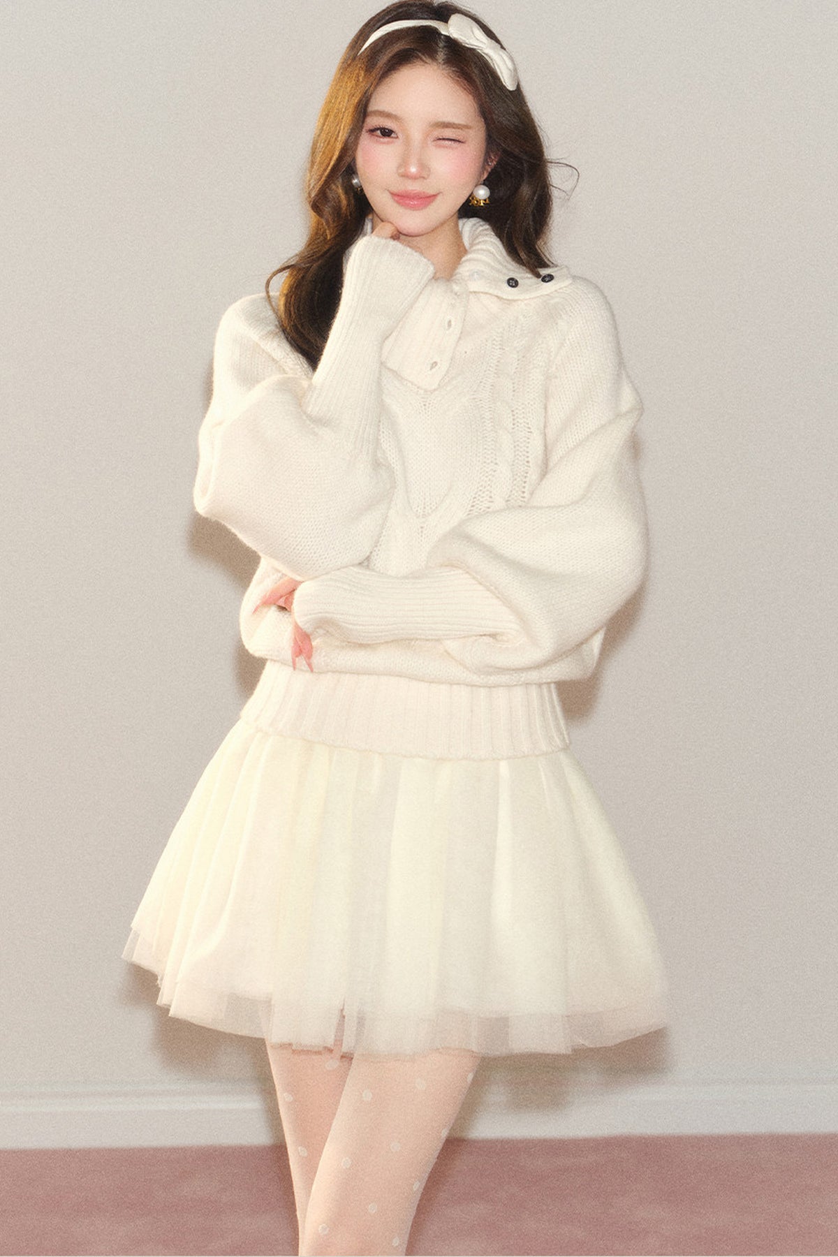 Cross-Button Lapel Knit Sweater