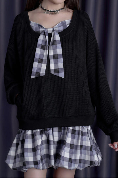 Bowknot Knitted Layered-Look Dress
