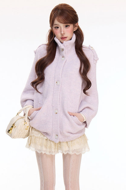 Woolen Cape Top and Lace Cake Skirt Set-Up