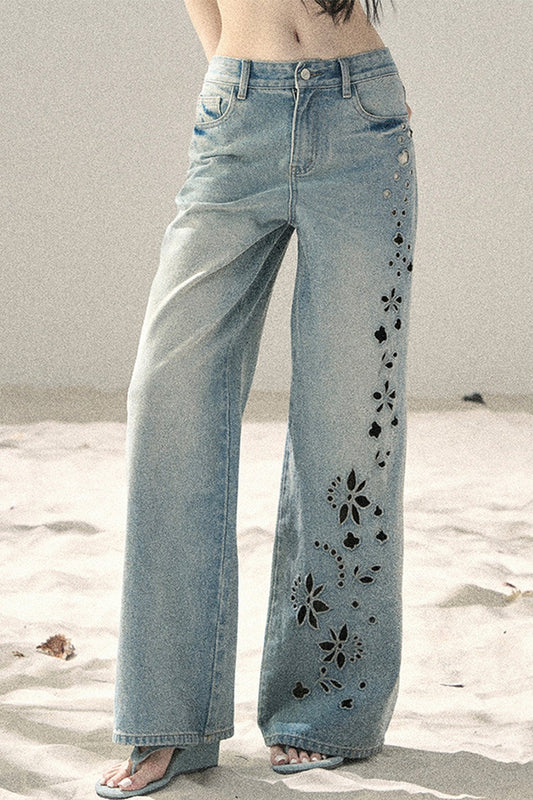 Sea Salt Butterfly Wide-Leg Jeans