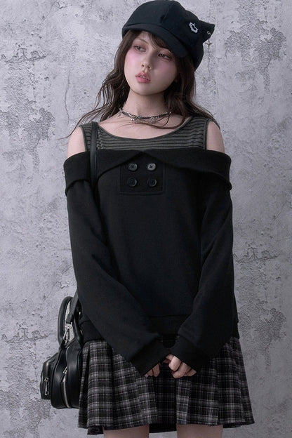 Layered-Look Pleated Sweatshirt Dress