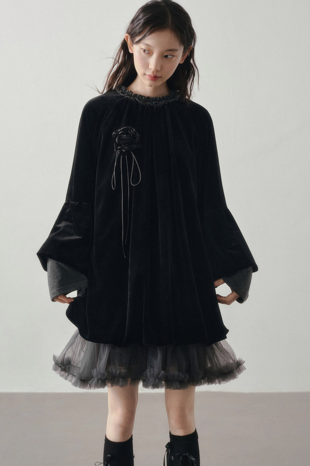Patchwork Long Sleeve Velvet Tops