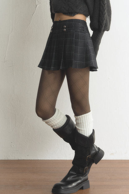 High Waist A-Line Plaid Pleated Skirt