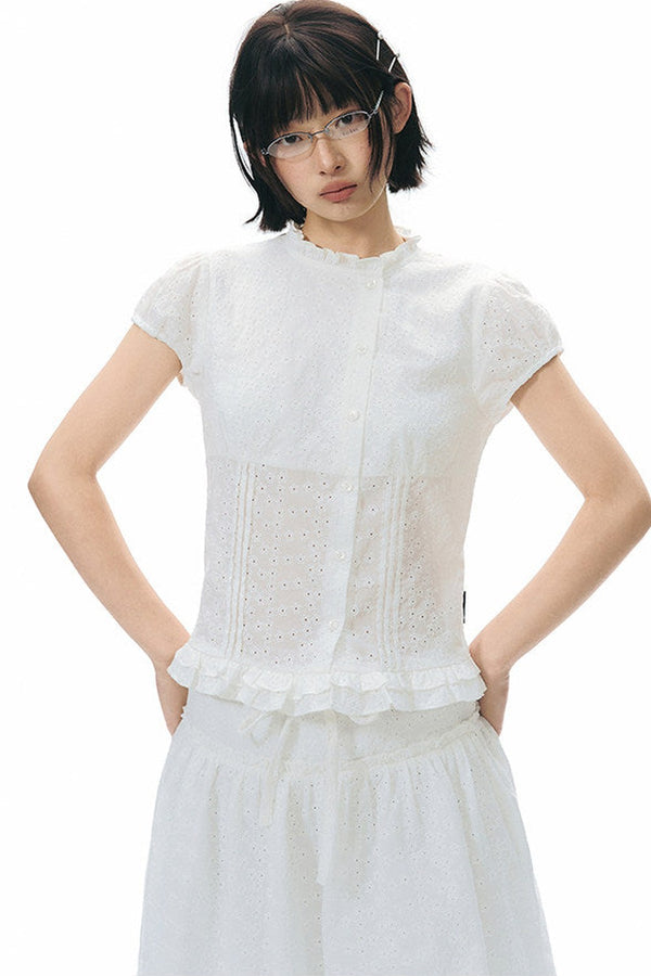 Ruffle Drawstring Blouse & Skirt Set-Up