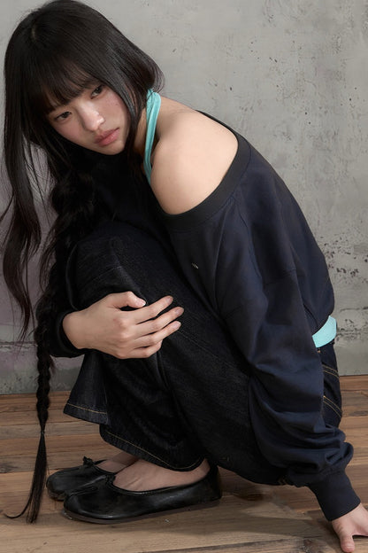 Off-Shoulder Halter Sweatshirt and Pants Set-Up