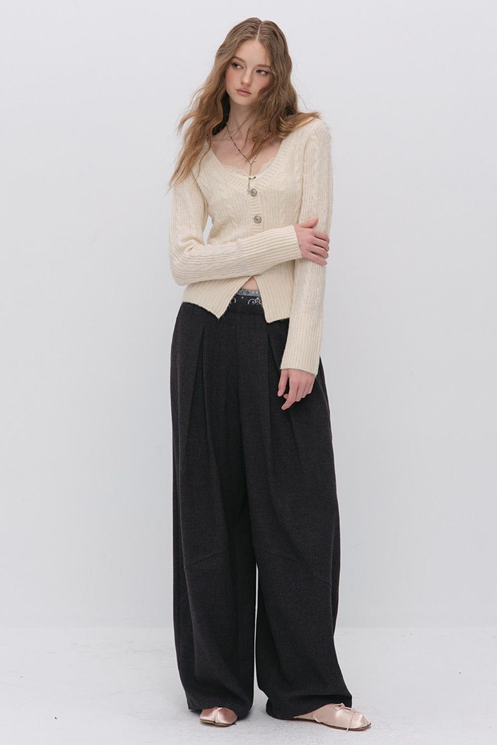 Wool Jacquard Wide-Leg Trousers