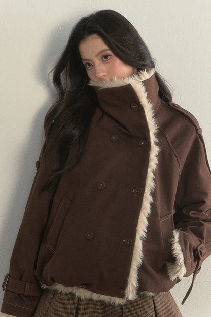 Chaqueta parka de borreguito sintético, mullida y cruzada
