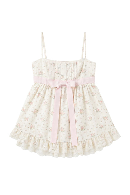 Pfirsichfarbenes florales trägerloses Oberteil-und-Shorts-Set