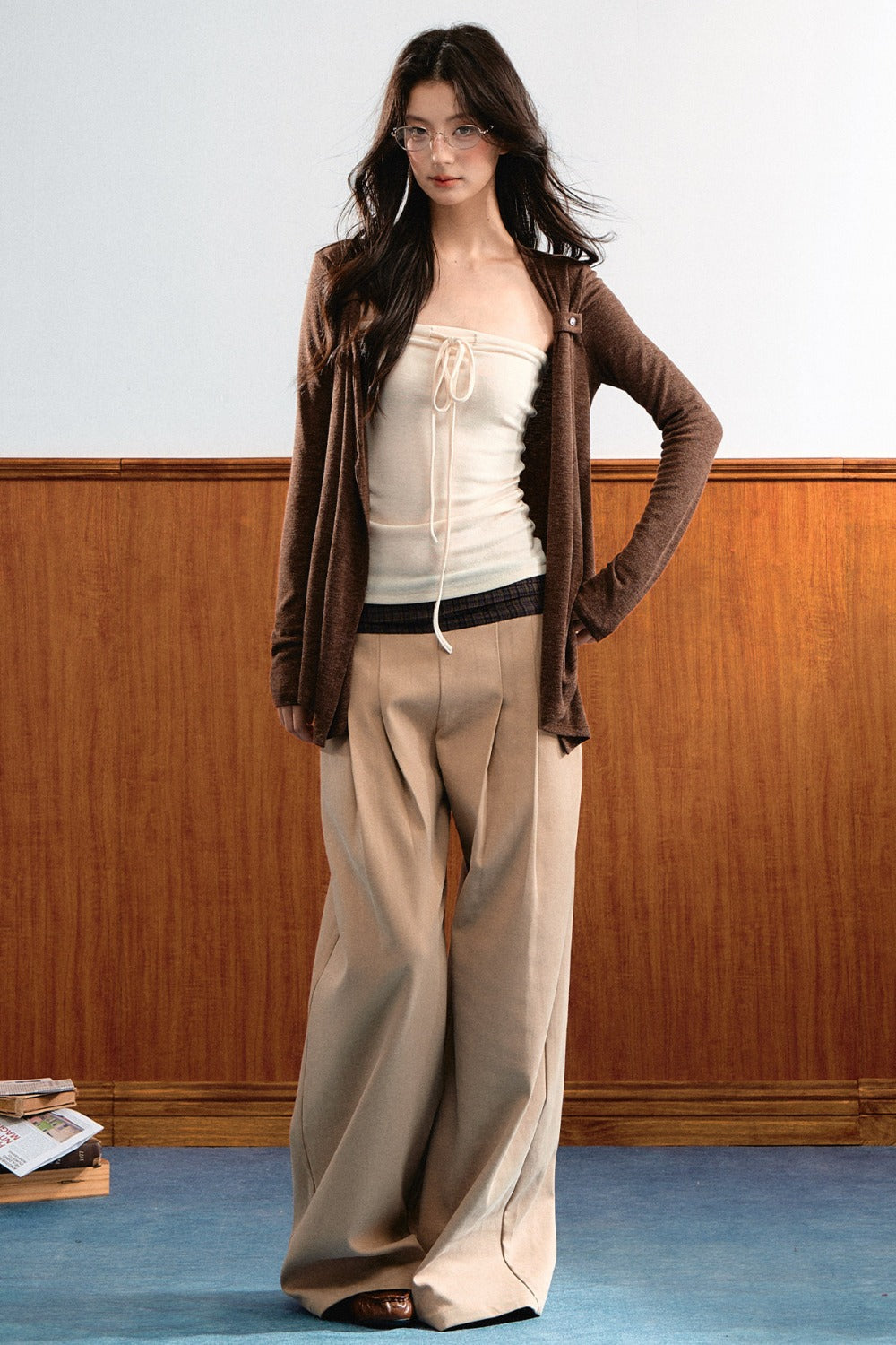 Plaid Patchwork Wide-Leg Pants